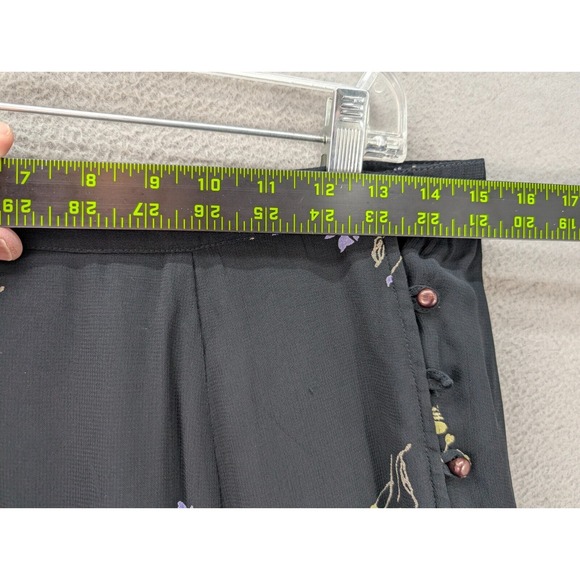 Putumayo Floral Maxi Skirt Black Whimsigoth Pleated Side Buttons Rayon Sz M NWOT - Picture 10 of 14